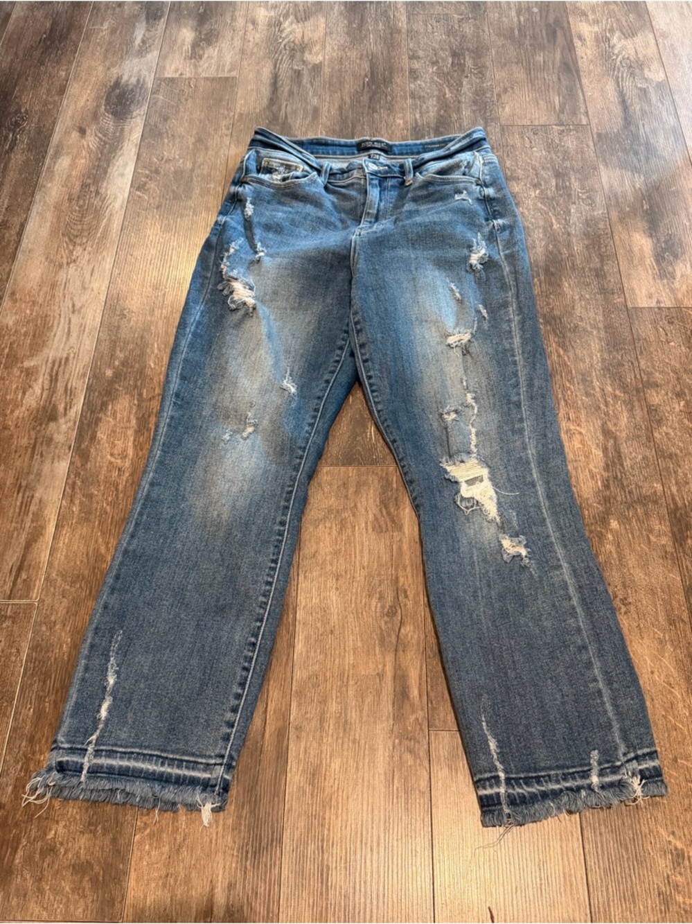 Judy Blue Medium Blue Distressed Boyfriend Jeans